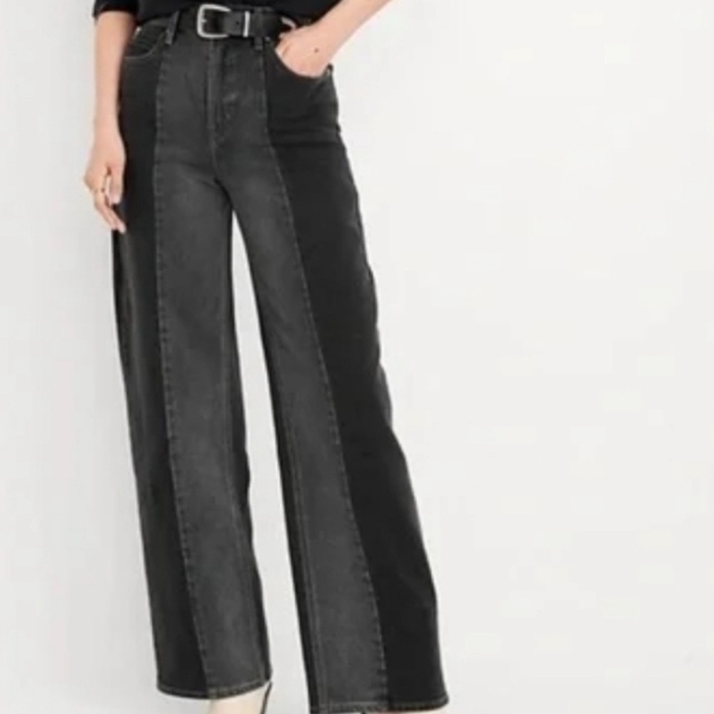 Old Navy Extra High Waisted Ski-Hi Wide Leg Two-Tone Jeans